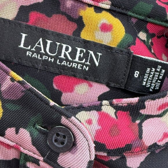 Lauren Ralph Lauren Floral Stretch Jersey Surplice Button Down Long Sleeve Dress - Picture 7 of 12